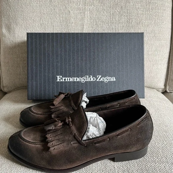 Ermenegildo Zegna brown loafers suede sz10